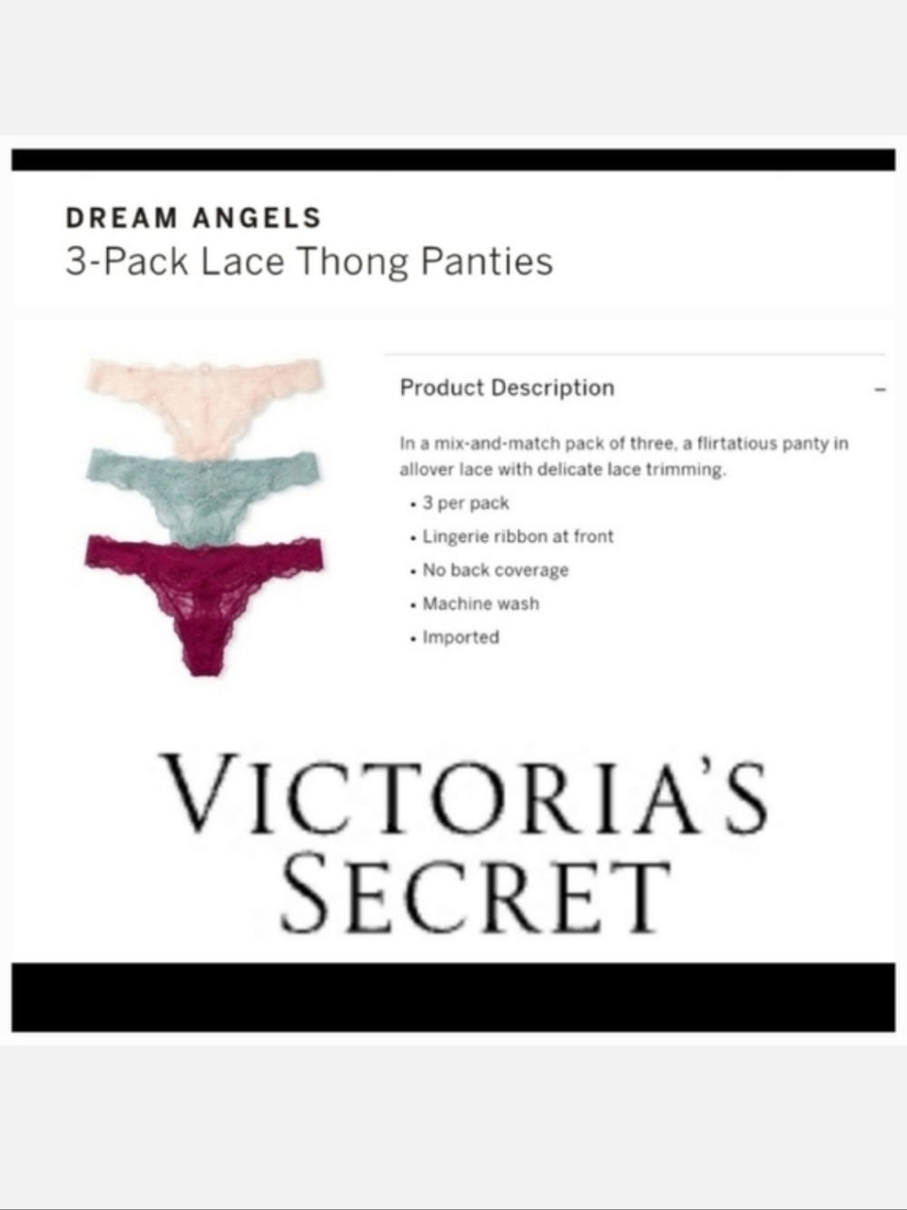 Victoria's secret 3 pack dream Angel's very sexy lace thong panties XXL